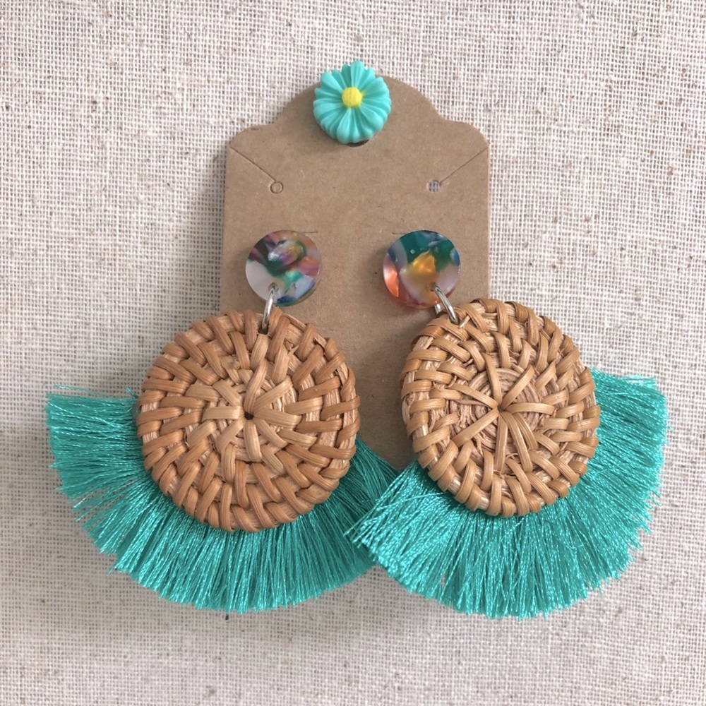 Green and Rattan earrings